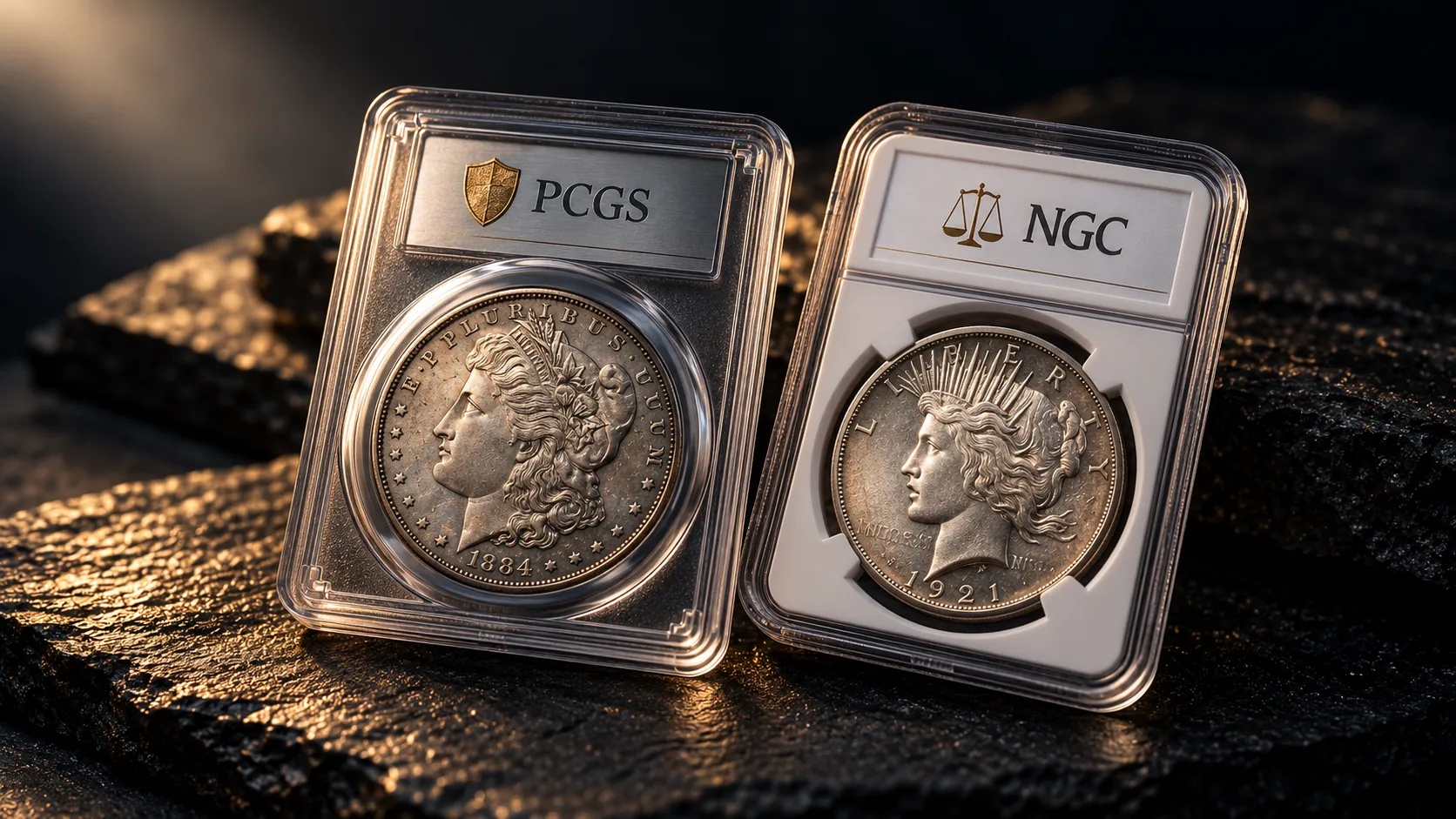 Illustrative editorial coin artwork, not the actual eBay item: Peace dollars