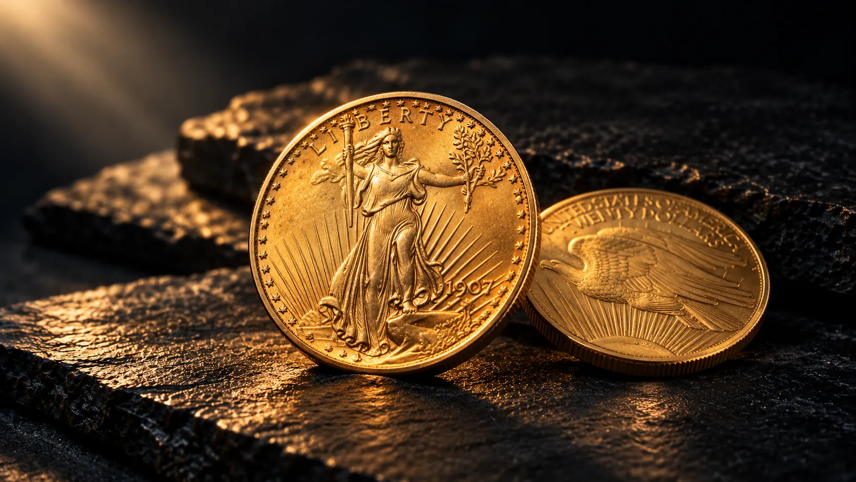 Illustrative editorial coin artwork, not the actual eBay item: Saint-Gaudens gold double eagles